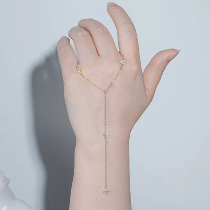 Anziw Moissanite Long Tassel Pendant Necklace 925 Silver Four Clover Flower Y Chain Necklace for Women Valentine Gift Trend 2024