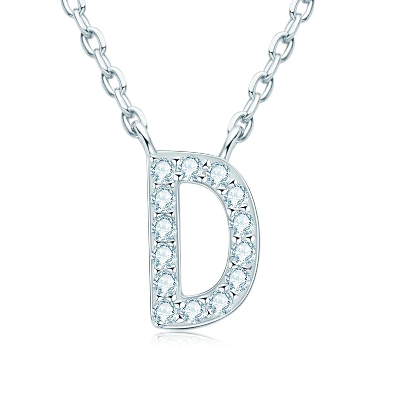 Anziw Initial Moissanite 26 Letter Pendant Necklace for Women Men Real Silver 925 Name Pendant Fine Jewelry Valentine's Day Gift