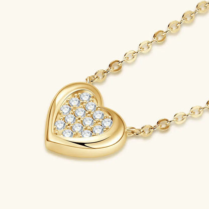 Anziw Love Heart Full Moissanite Solitaire Pendant Necklace for Women 925 Silver Chain Adjustable Collar Jewelry Gift Valentines