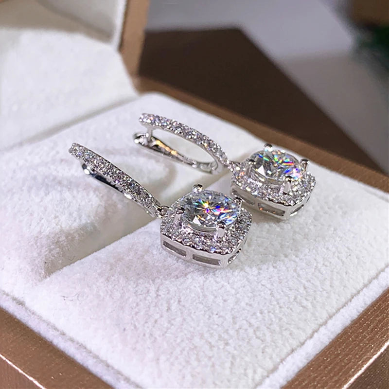 Women's Silver Earrings 2023 Trendy VVS1 Moissanite Hoop Earrings Drop Halo Earrings 925 Sterling Silver Certified Girls Jewelry