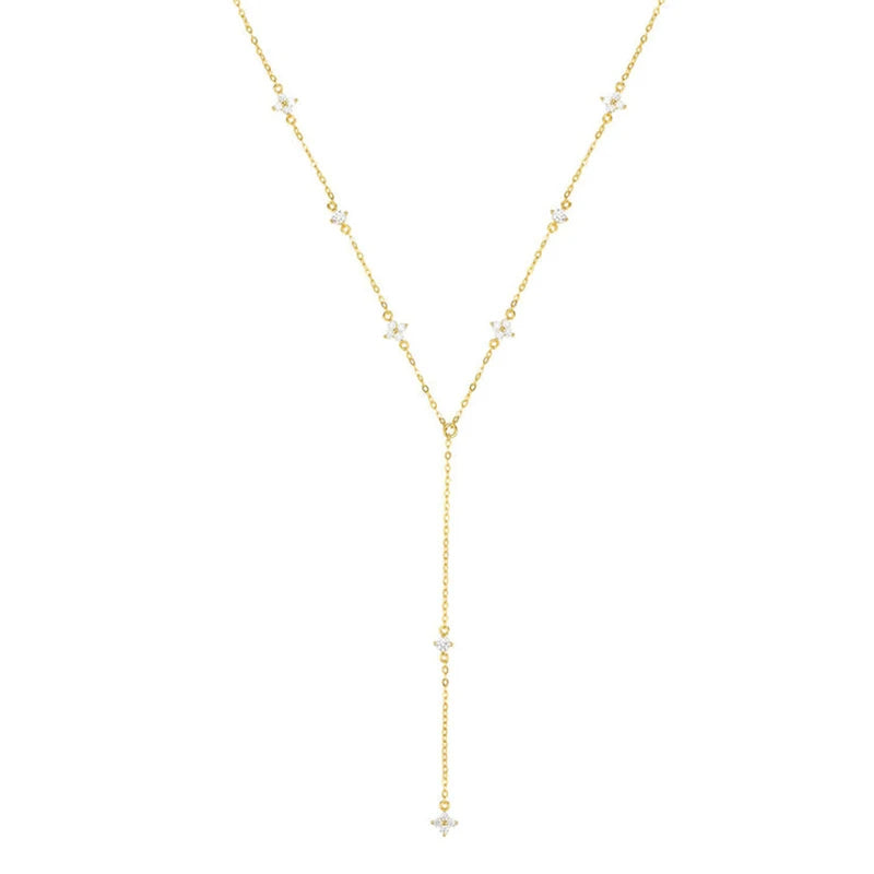Anziw Moissanite Long Tassel Pendant Necklace 925 Silver Four Clover Flower Y Chain Necklace for Women Valentine Gift Trend 2024