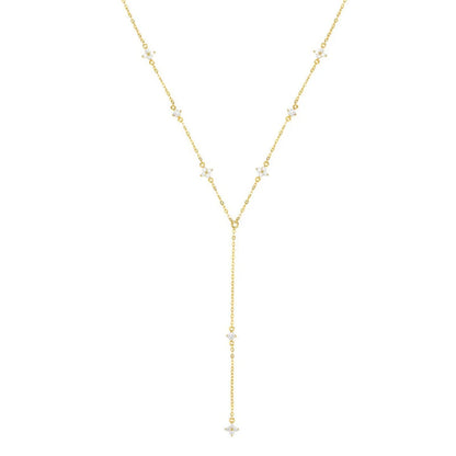 Anziw Moissanite Long Tassel Pendant Necklace 925 Silver Four Clover Flower Y Chain Necklace for Women Valentine Gift Trend 2024
