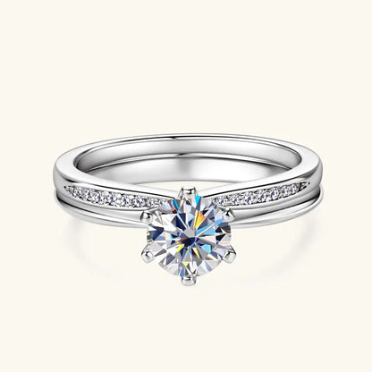 Classic 1.0ct D Moissanite Wedding Engagement Rings for Women 925 Silver Solitaire Bridal Ring Stackable Half Eternity Band Sets