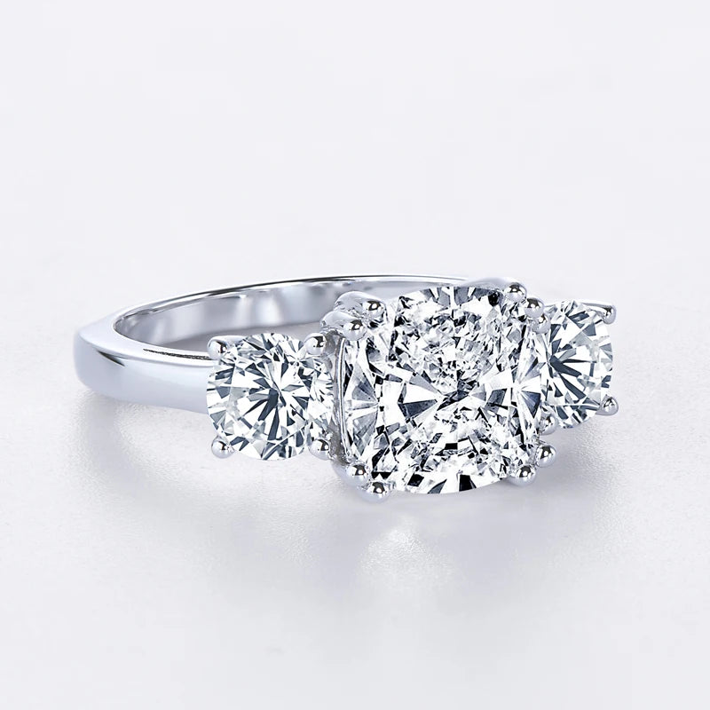 Anziw 3.5CT Three Stone Engagement Ring Band 925 Silver Sterling Cushion Cut Moissanite Wedding Ring Certified Jewelry For Women