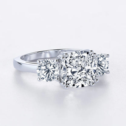 Anziw 3.5CT Three Stone Engagement Ring Band 925 Silver Sterling Cushion Cut Moissanite Wedding Ring Certified Jewelry For Women