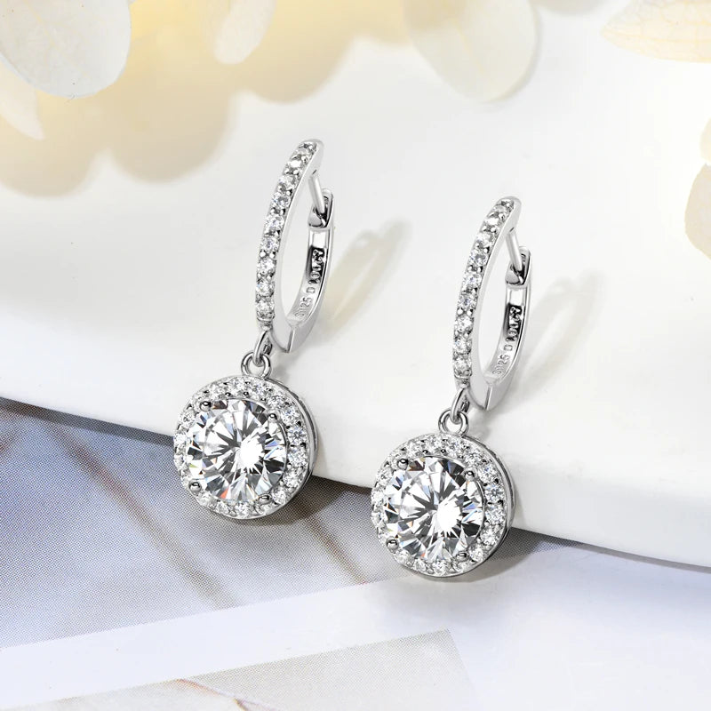 Anziw 3.0CT D Moissanite Pendant Hoop Earrings 925 Sterling Silver Drop Earring 2.0ct 1 carat Sparkling Jewelry For Women Dangle