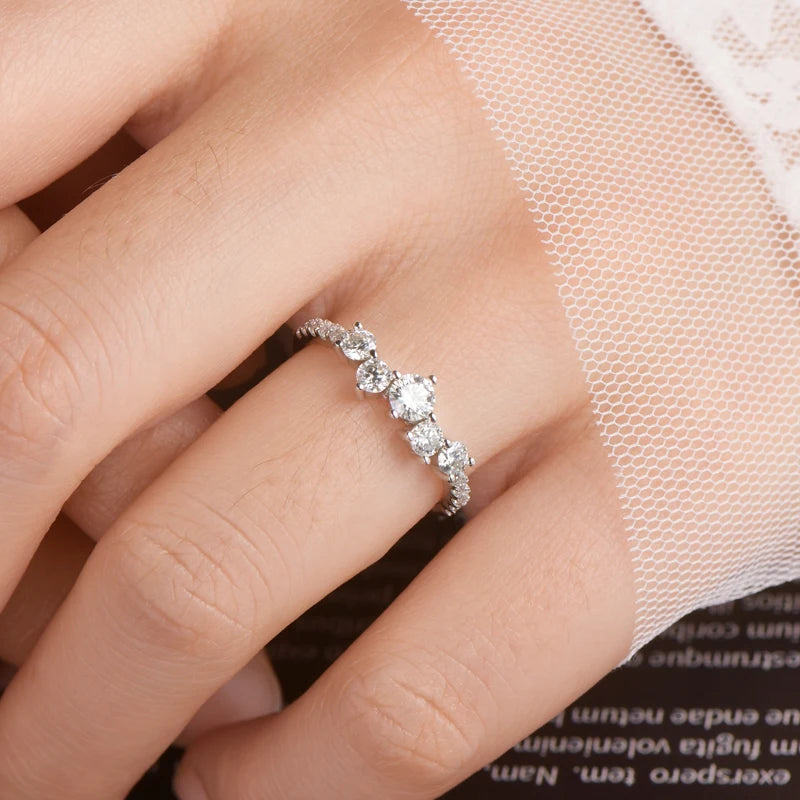 Anziw Real S925 Ring Cluster Moissanite Sterling Silver Wedding Engagement Finger Rings Fashion Band for Women Fine Jewelry 925