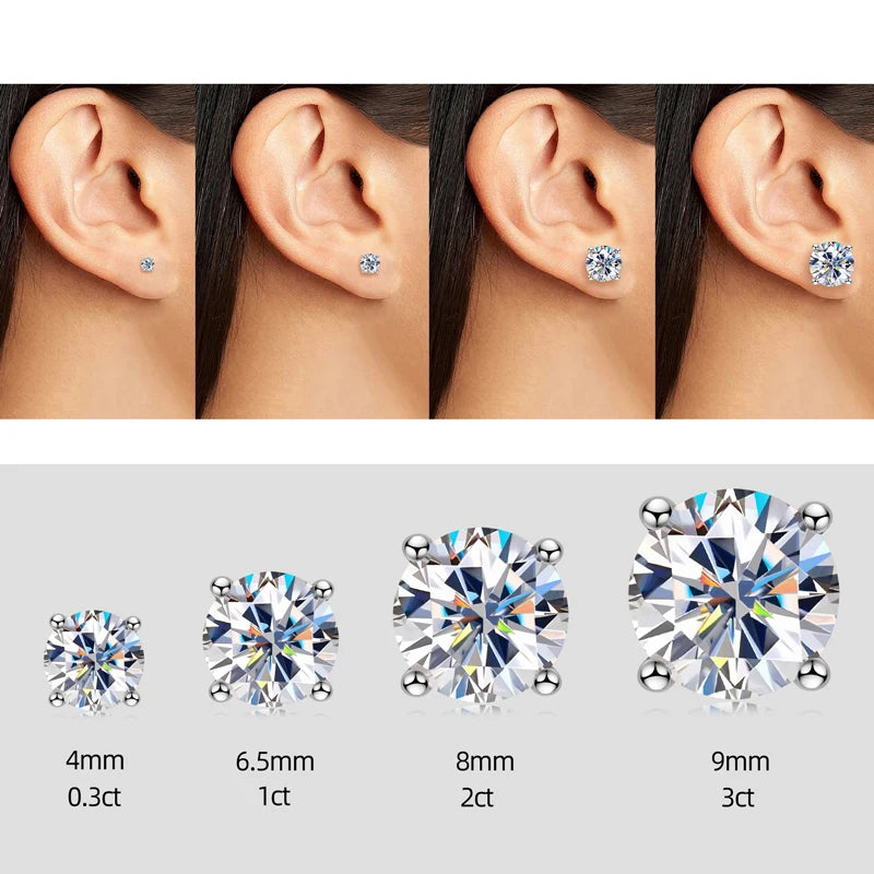 Anziw 2023 Trendy Stud Earrings for Women 100% 3-11mm 0.1-5.0ct D Color Moissanite 925 Sterling Silver Sparkling Wedding Jewelry