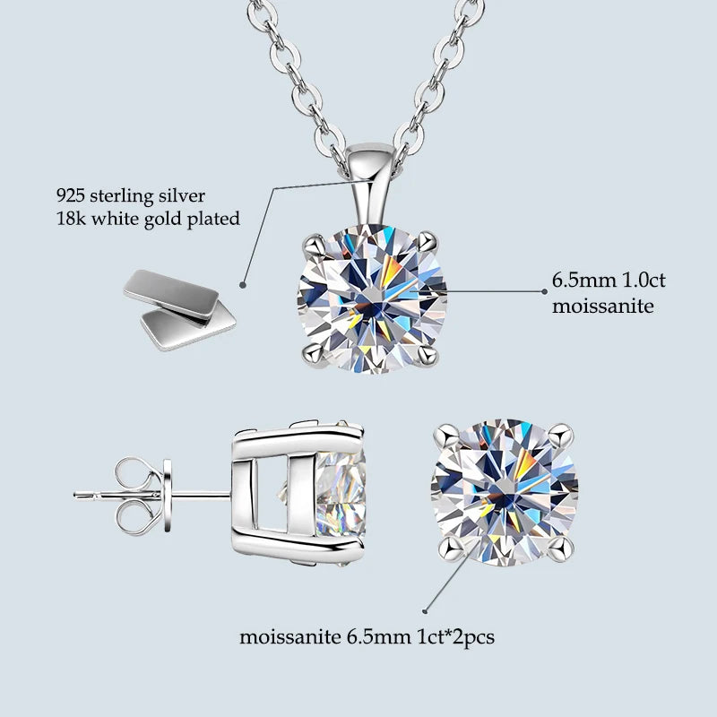 18K Gold Plated Jewelry Set 3.0ctw D Color Moissanite for Women Men Real 925 Silver Stud Earrings Pendant Necklace Free Shipping