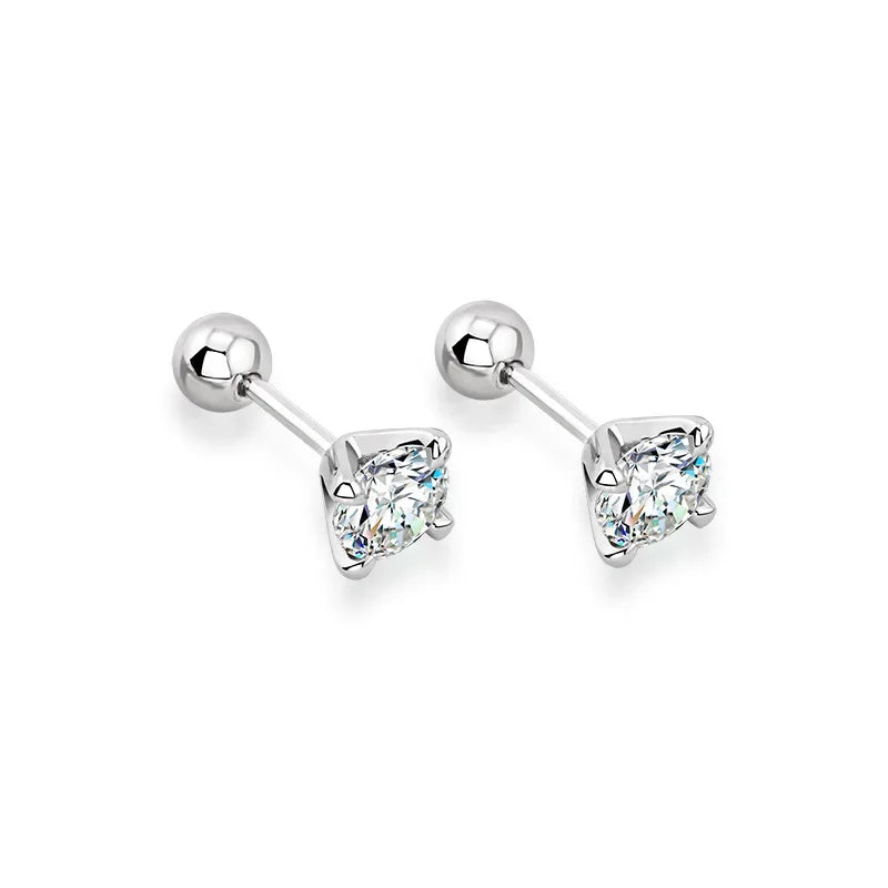 4MM 5MM 6.5MM D Round Moissanite Earrings Women's Simple 4 Claw Stud Earrings Real 925 Sterling Silver Hypoallergenic Daily Wear