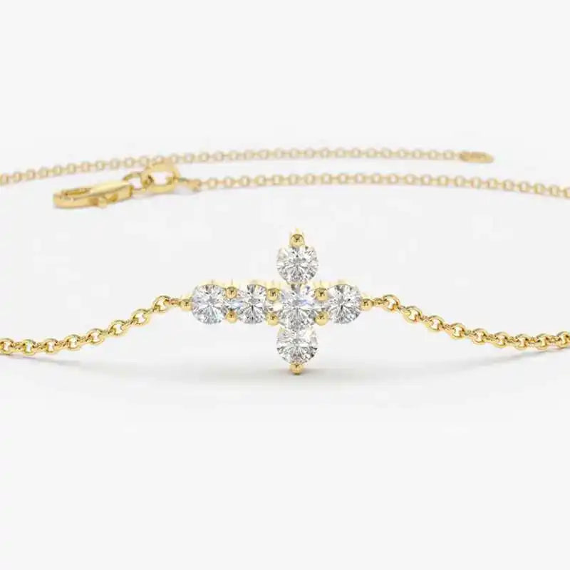 Anziw 925 Sterling Silver Cross Bracelet Certified 2.5mm D Color Moissanite Bracelet for Women Men Jewelry Adjustable Chain Gift
