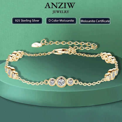 Anizw 2024 New 18k Gold Plated Bracelet 925 Silver Chain 2mm D Color Bezel Moissanite Bracelets Fashion Women's Jewelry Gifts