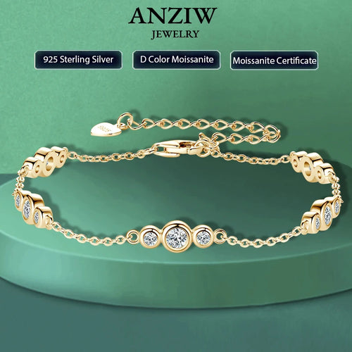 Anizw 2024 New 18k Gold Plated Bracelet 925 Silver Chain 2mm D Color Bezel Moissanite Bracelets Fashion Women's Jewelry Gifts