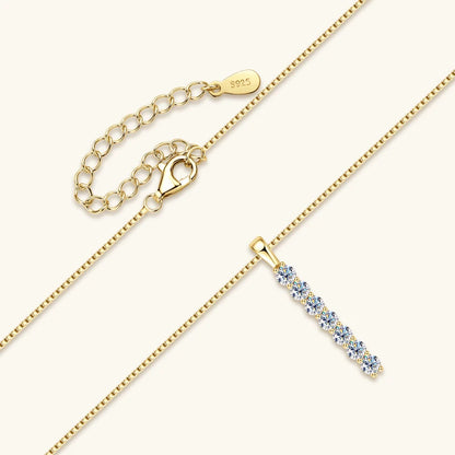 Anziw 2.8mm 0.56ctw. Moissanite Pendant Necklace for Women 925 Silver Adjustable Chain 7-stone Bar Necklaces Trend Jewelry Gifts
