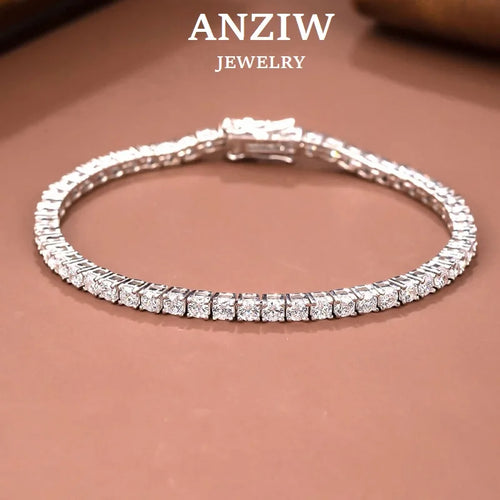 Anziw D VVS1 Moissanite Tennis Bracelet Original 925 Sterling Silver Certified Bracelet for Women Man Plated 18k Gold S925 Jewel