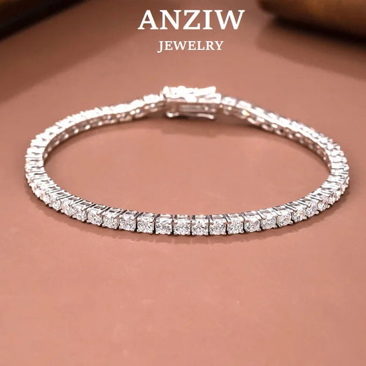 Anziw D VVS1 Moissanite Tennis Bracelet Original 925 Sterling Silver Certified Bracelet for Women Man Plated 18k Gold S925 Jewel