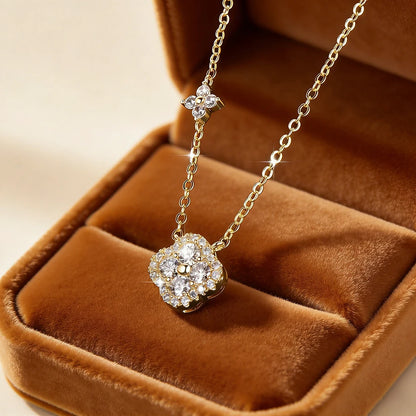 Anziw 3mm Certified Moissanite Clover Flower Pendants 14k Gold Filled Necklace for Women Adjustable Necklaces Charm Jewelry Gift