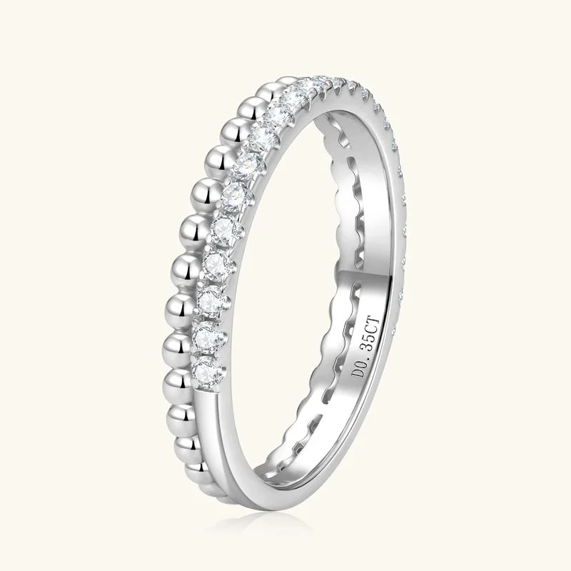 Anziw 1.5mm D Moissanite Half Eternity Ring 925 Sliver Double Hoops Rings Finger Bands for Women Trendy Jewelry Valentine's Gift