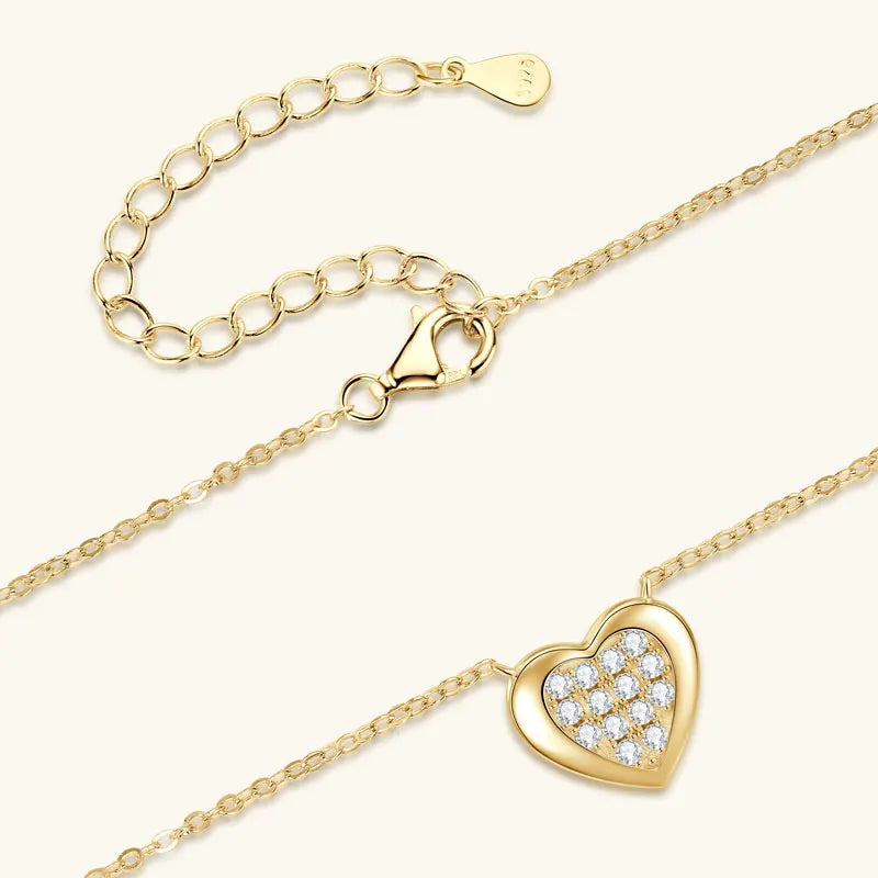 Anziw Love Heart Full Moissanite Solitaire Pendant Necklace for Women 925 Silver Chain Adjustable Collar Jewelry Gift Valentines