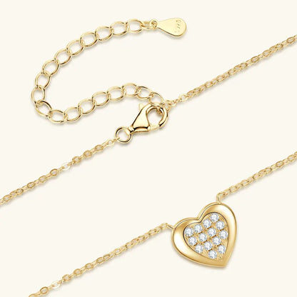 Anziw Love Heart Full Moissanite Solitaire Pendant Necklace for Women 925 Silver Chain Adjustable Collar Jewelry Gift Valentines