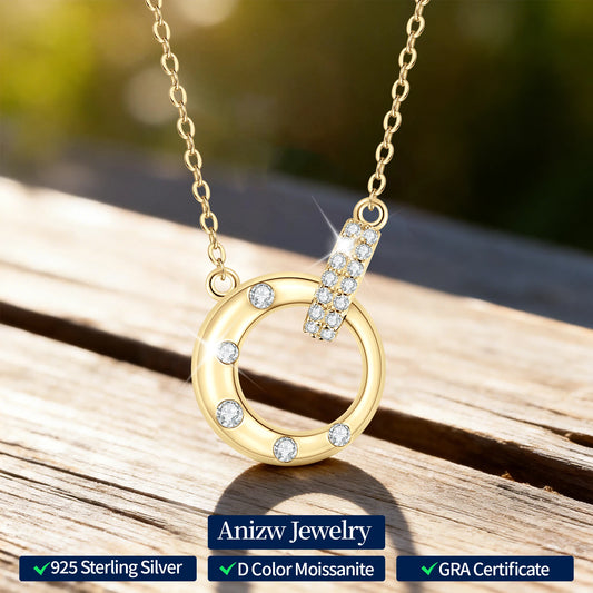Anziw Mobius Moissanite Double-Ring Pendant Necklaces For Women Silver 925 Adjustable Chain Circle Necklace 2025 New Jewel Gift