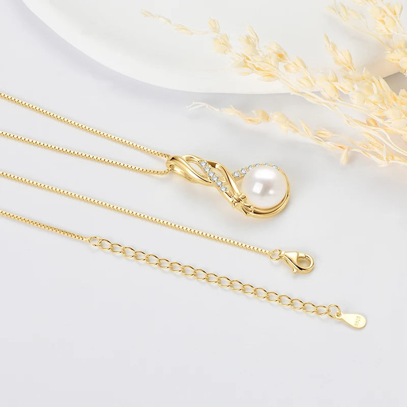 Anziw 10mm Freshwater Pearl Pendant Infinity Necklace 100% 925 Silver Adjustable Chain Fashion Fine Jewel for Women Gift 45+5cm