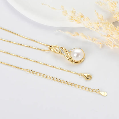 Anziw 10mm Freshwater Pearl Pendant Infinity Necklace 100% 925 Silver Adjustable Chain Fashion Fine Jewel for Women Gift 45+5cm