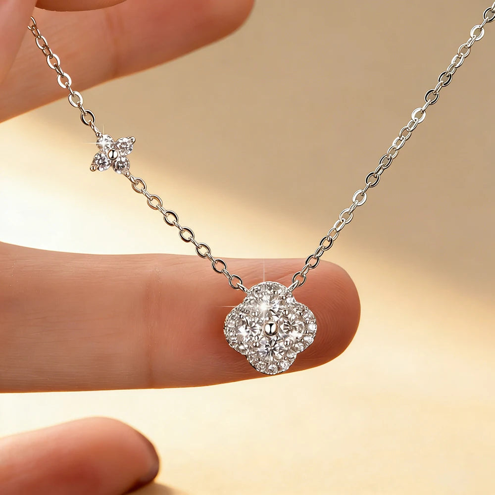 Anziw 3mm Certified Moissanite Clover Flower Pendants 14k Gold Filled Necklace for Women Adjustable Necklaces Charm Jewelry Gift