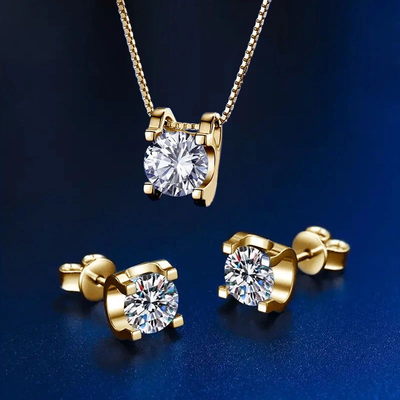 Original 925 Silver Certified 0.5CT D Color Moissanite Jewelry Set Solitaire Pendant Necklace Stud Earrings for Women Gifts S925