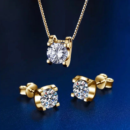 Original 925 Silver Certified 0.5CT D Color Moissanite Jewelry Set Solitaire Pendant Necklace Stud Earrings for Women Gifts S925