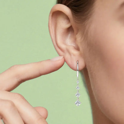 Anziw 42mm Long Dangle D Moissanite Drop Earrings for Women 925 Sterling Silver Hoop Clip Earrings Wedding Fine Jewelry Gift