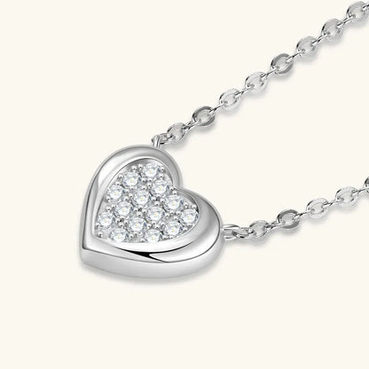 Anziw Love Heart Full Moissanite Solitaire Pendant Necklace for Women 925 Silver Chain Adjustable Collar Jewelry Gift Valentines