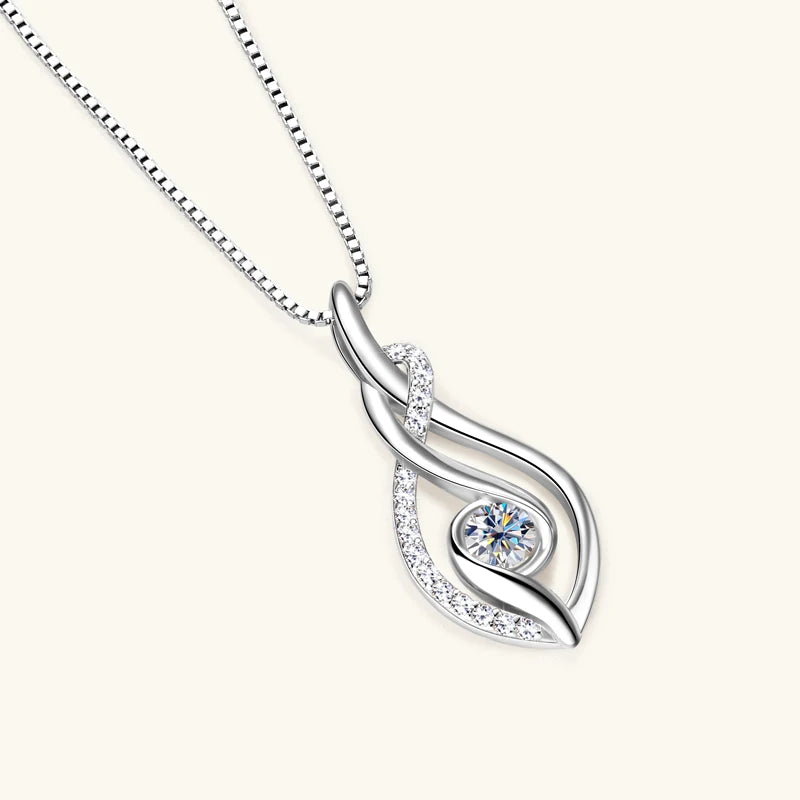 Anziw 925 Sterling Silver 4mm Round Moissanite Twist Pendant Necklace Gold Plated Sparking Diamond Party Jewelry for Women Gifts