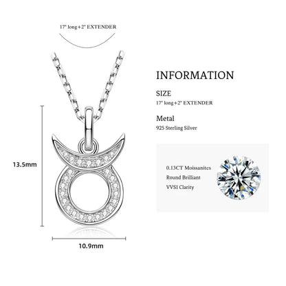 925 Sterling Silver Zodiac Sign 12 Constellation Pendant Micro-Set 1mm Moissanite Necklace Charm For Women Jewelry Birthday Gift