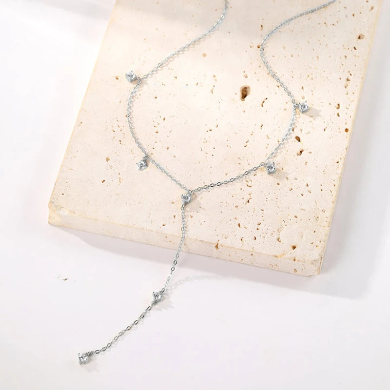 Anziw 3mm Moissanite Y Chain Necklace 925 Sterling Silver Gold Plated Long Tassel Pendant for Women 2024 Trendy Valentine Gift
