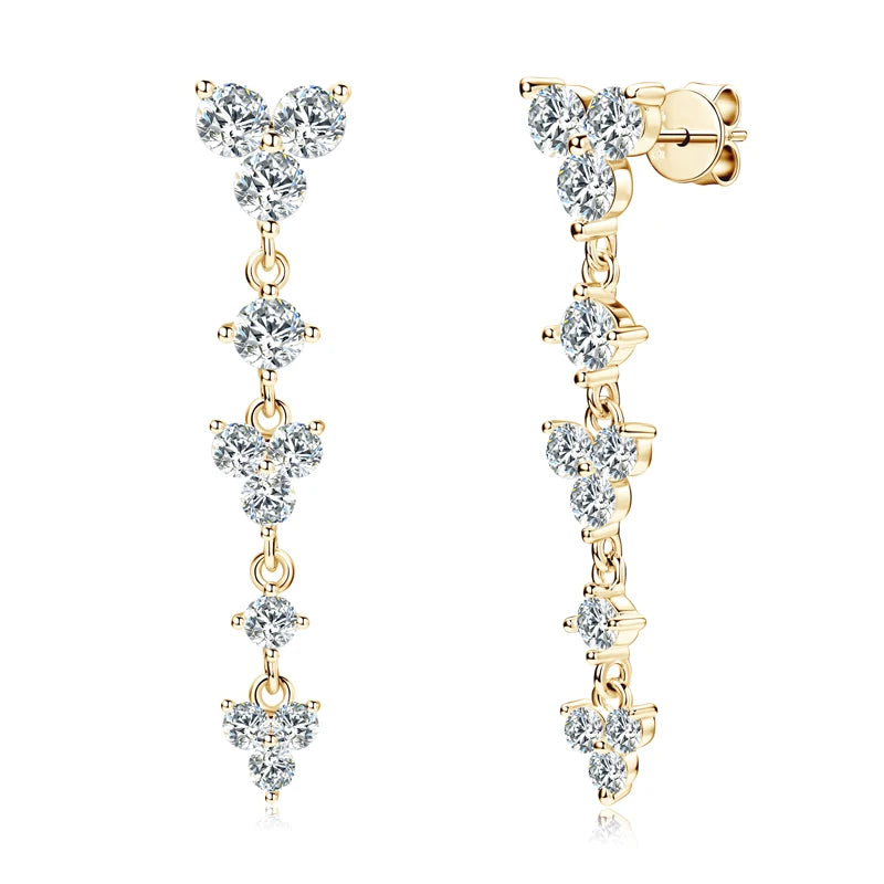 Real 925 Silver 4mm D Color Moissanite Long Drop Earrings Piercing Studs Wedding Party Fine Jewelry for Women 2024 Trend Gift