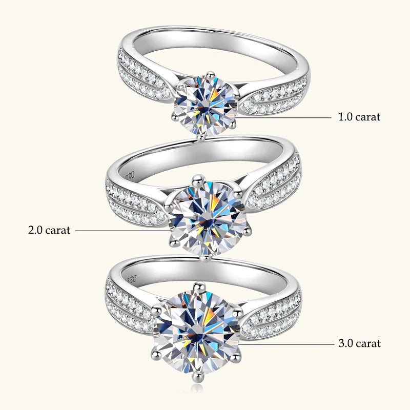 Anziw 1ct 2ct 3ct D Moissanite Ring for Women 925 Sliver 18k Gold Plated Classic Engagement Wedding Promise Rings Finger Jewelry
