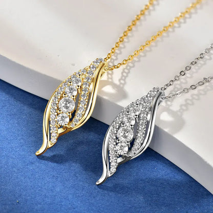 Anziw 2025 Luxury Moissanite Pendant Necklaces for Women  925 Silver Leaf Shape Waterdrop Necklaces Adjustable Chain Jewel Gifts