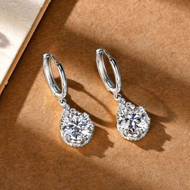Anziw 2CT 1CT D Color Moissanite Dangle Drop Earrings for Women 925 Silver Elegant Wedding Engagement Earrings with Certificate