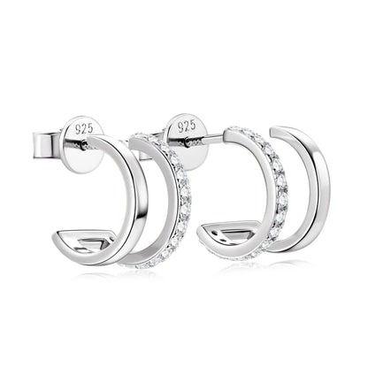 Anziw NEW 4mm Moissanite Piercing Stud Ear Cuffs 925 Sterling Silver Double Side Hoop Earrings for Women Illusion Jewelry Gifts