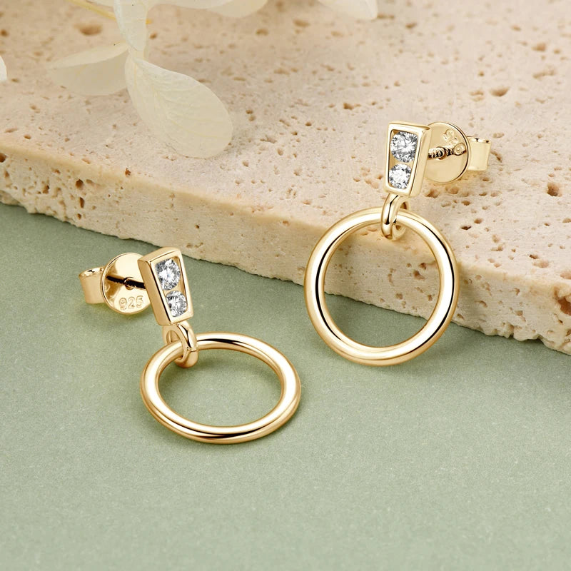 Anziw 925 Sterling Silver Circle Dangle Drop Earrings for Women Moissanite Stud Earrings Minimalist Wedding Party Jewelry 2024