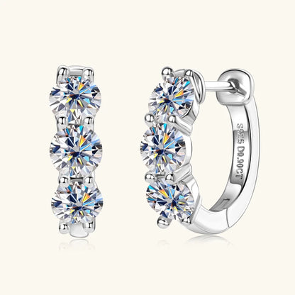 2024 New Three Stone Earrings Real 925 Sterling Silver 4mm Round Moissanite Hoop Earrings for Women Jewelry Gift Valentine Day