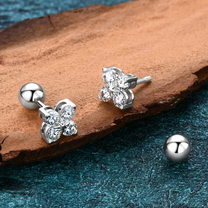 Trendy Clover Flower Stud Earrings 3mm D Moissanite Lab Diamond 100% Real 925 Silver Piercing Ear Jewelry for Women Gifts 2025