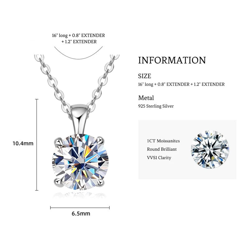 1.0 carat 2ct 3ct D Moissanite Solitaire Drop Necklaces 18k Gold Plated Pendant Original Real 925 Silver Chain Jewelry for Women