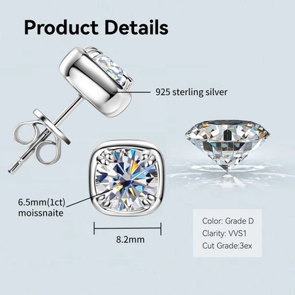 Anziw Bezel 5mm 6.5mm 1CT D Color Moissanite Earrings 925 Sterling Silver Plated K Gold Earrings for Men Women Gift Valentine's