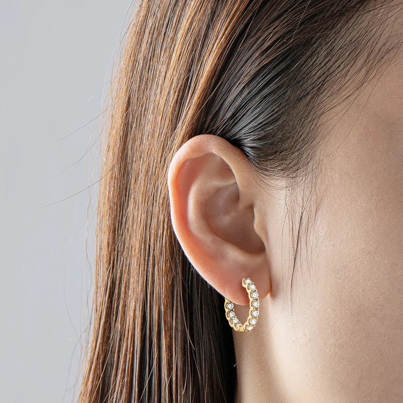 Anziw Sparking 3mm D VVS1 Full Moissanite Hoop Earrings for Women 925 Sterling Silver 14k Yellow Gold Plated 2023 Trendy Jewelry
