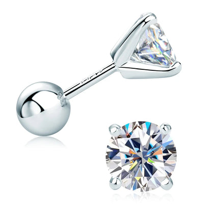 Anziw 2.0ctw D Color Moissanite Earrings Studs Original 925 Silver Earrings Ball Screw Back Jewelry for Women Men 6.5mm 1 Carat