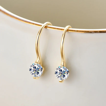 Anziw 2024 4mm Round Moissanite Drop Hook Earrings 100% 925 Silver for Women Original Fine Jewelry Lab Diamond with Certificate