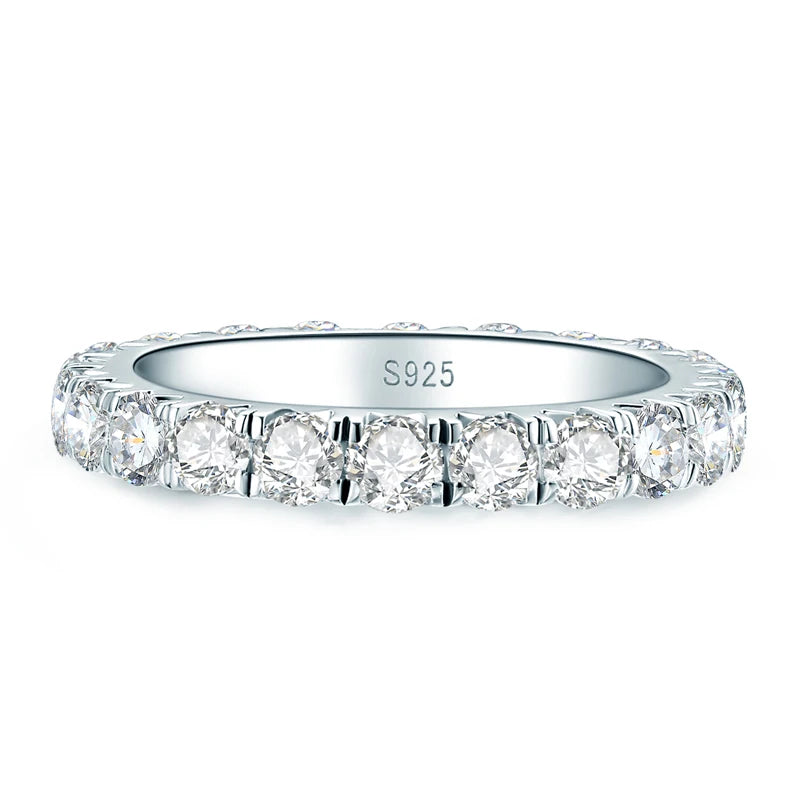 Anziw 3mm D Moissanite Full Eternity Thin Bands Stackable Engagement Wedding Ring White Gold Silver 925 for Women Jewelry Gifts