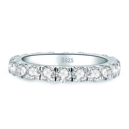 Anziw 3mm D Moissanite Full Eternity Thin Bands Stackable Engagement Wedding Ring White Gold Silver 925 for Women Jewelry Gifts